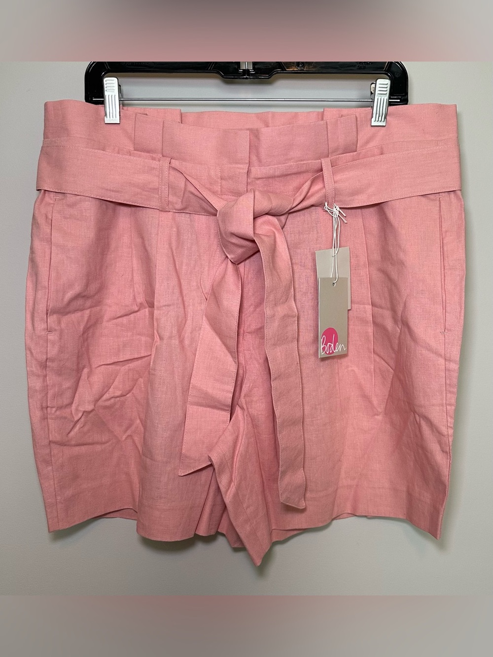 NWT Boden St Ives Paperbag Shorts Pink Linen Cotton Preppy Summer High Waist 12 - Picture 2 of 11